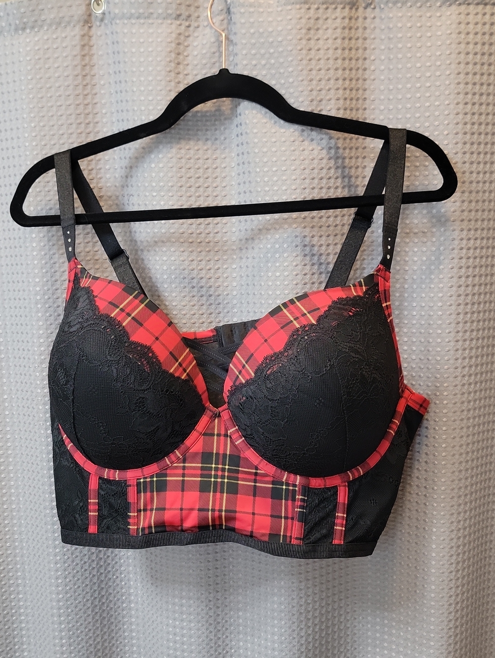 NWOT Torrid XO Boost Plunge Lace and Plaid Longline Bra Size 44D